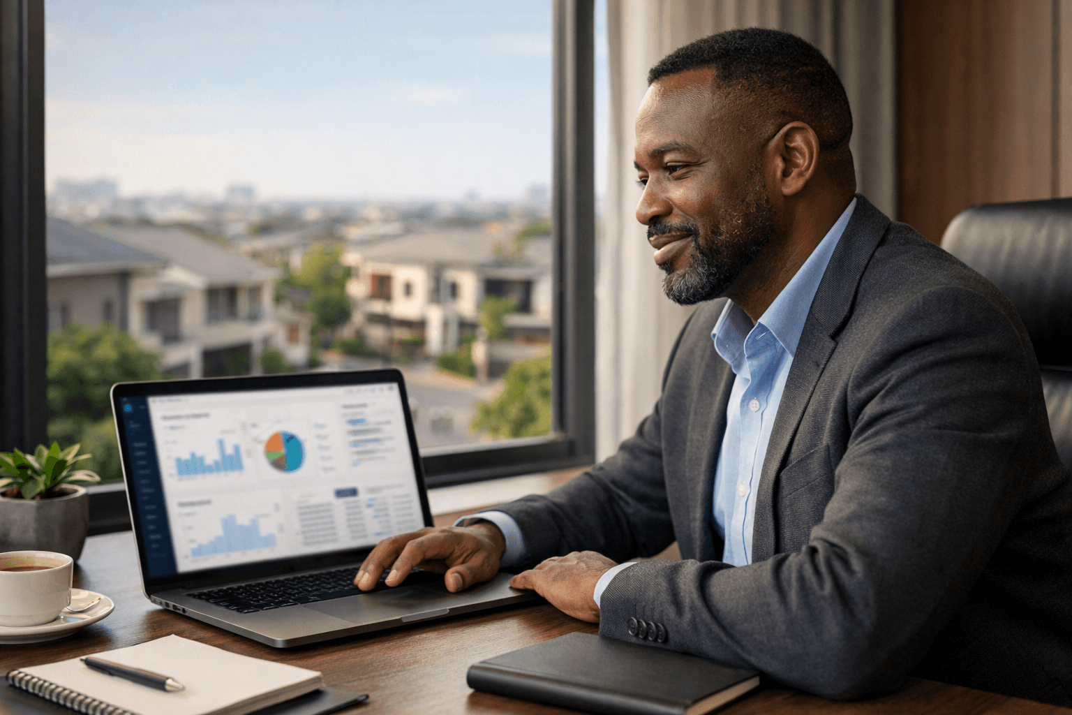 Estate manager reviewing gate activity dashboard