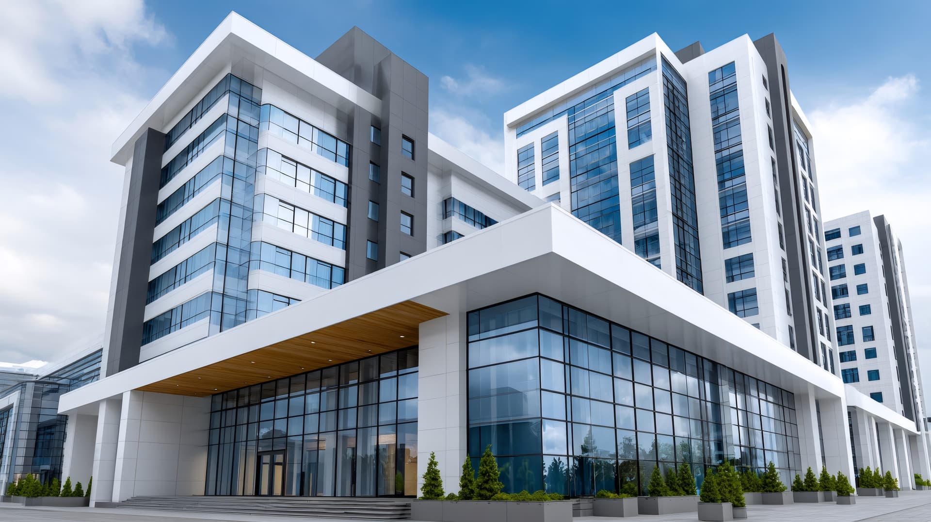 Modern commercial office building with glass facade